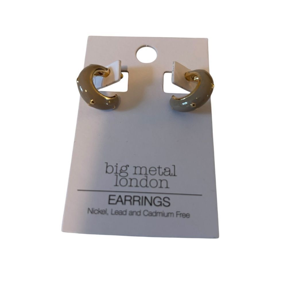 Big Metal London Gold Tone & Lt. Beige Hoop Earrings